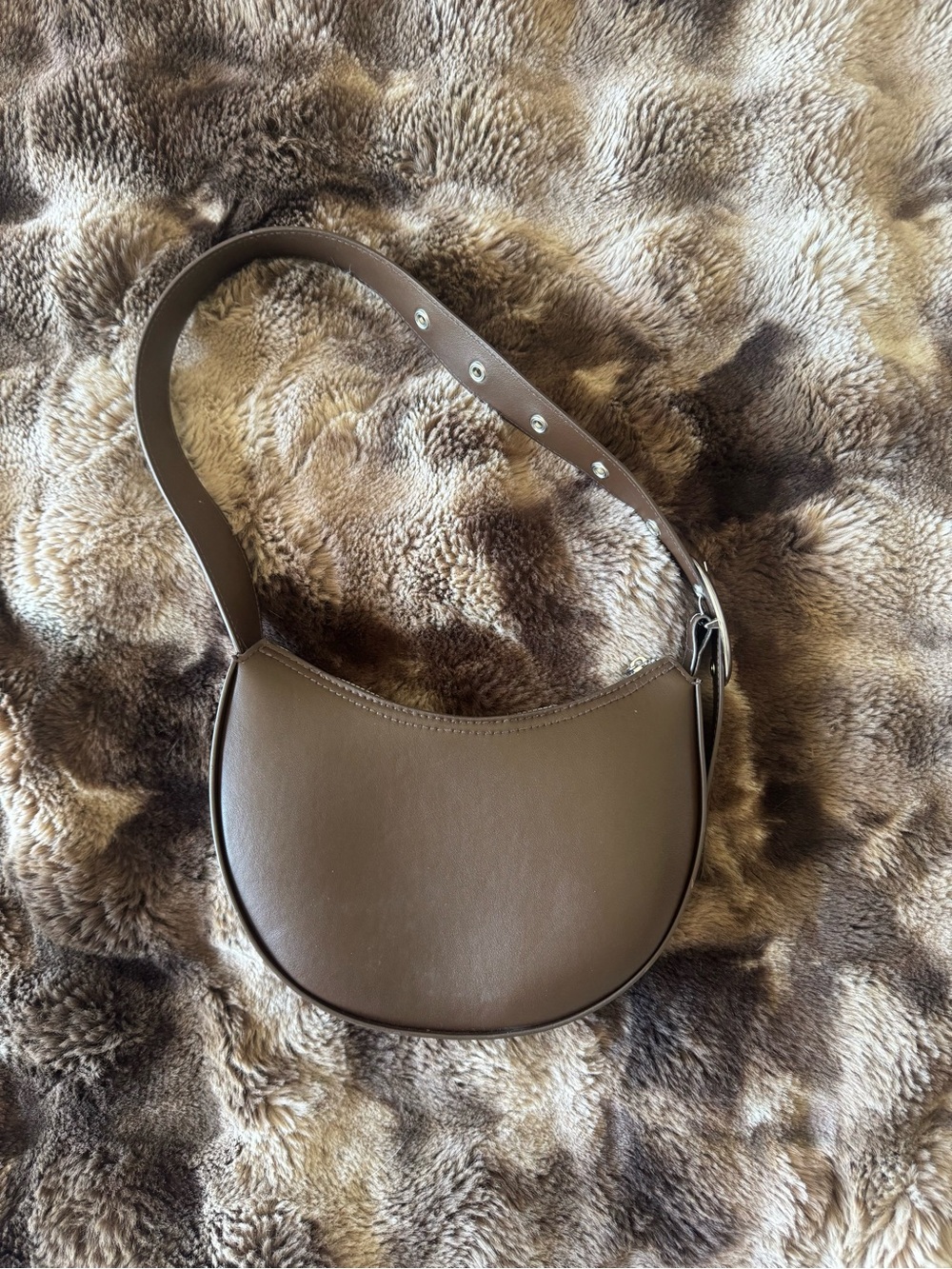 Minimal Crescent Shoulder Bag in Brown